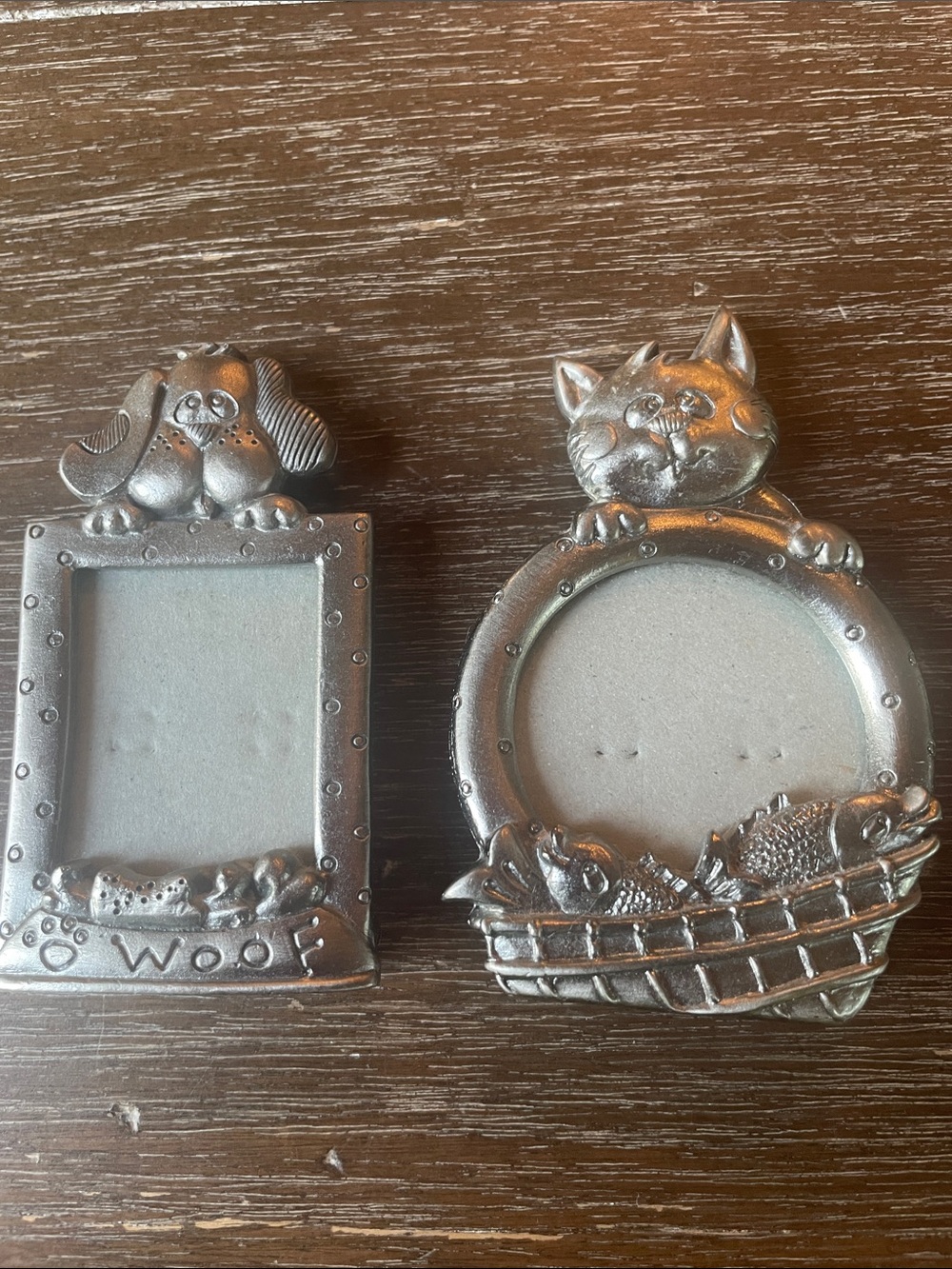 Silver Pet-Themed Metal Picture Frames - Dog & Cat Set